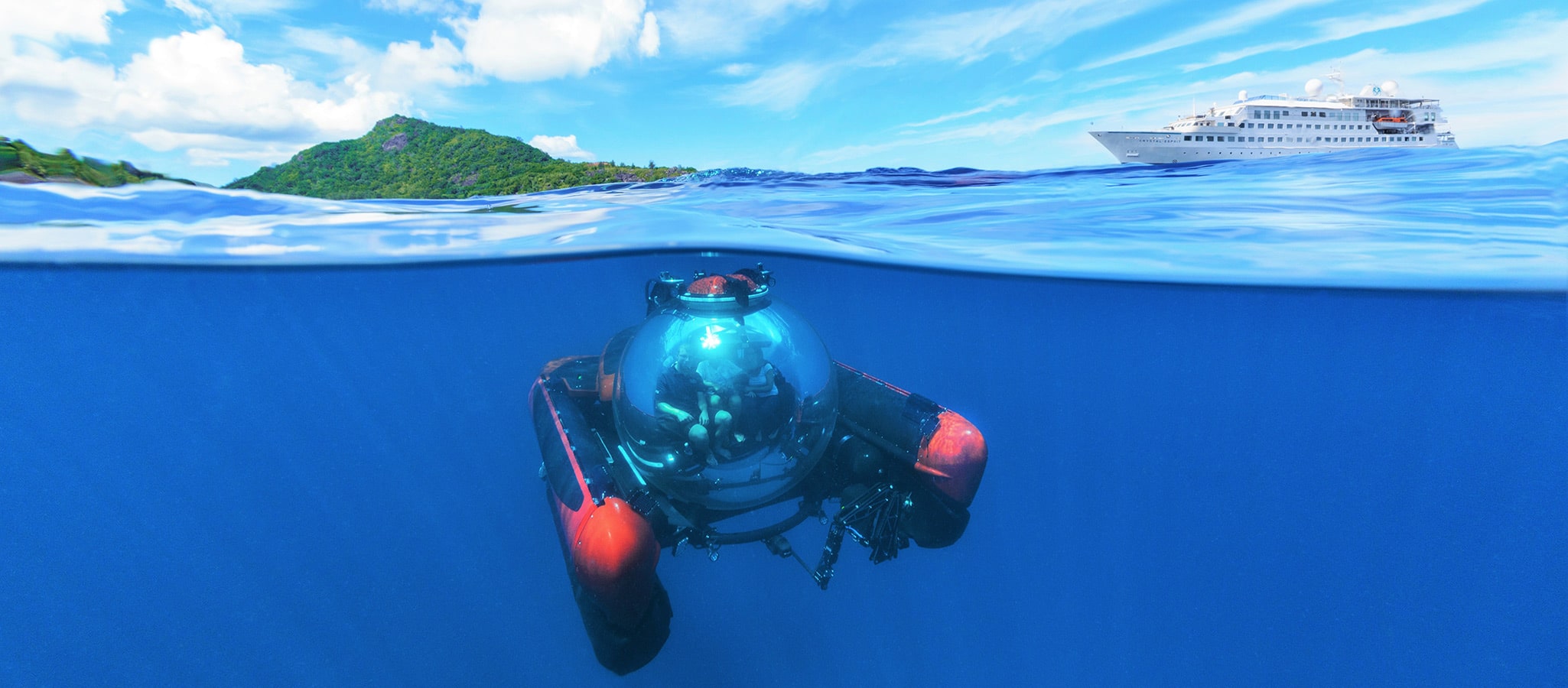 The so-called discovery yachts often carry submersibles that allow for whales watching, dive for wrecks and explore the utterly engrossing underwater world.