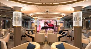 Charter a Riverboat on the Rhine with OceanEvent - Piano Lounge by night