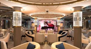 Charter a Riverboat on the Rhine with OceanEvent - Piano Lounge by night